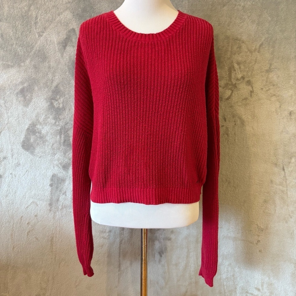Hollister Waffle Knit Cropped Red Sweater Wmn’s M Valentines